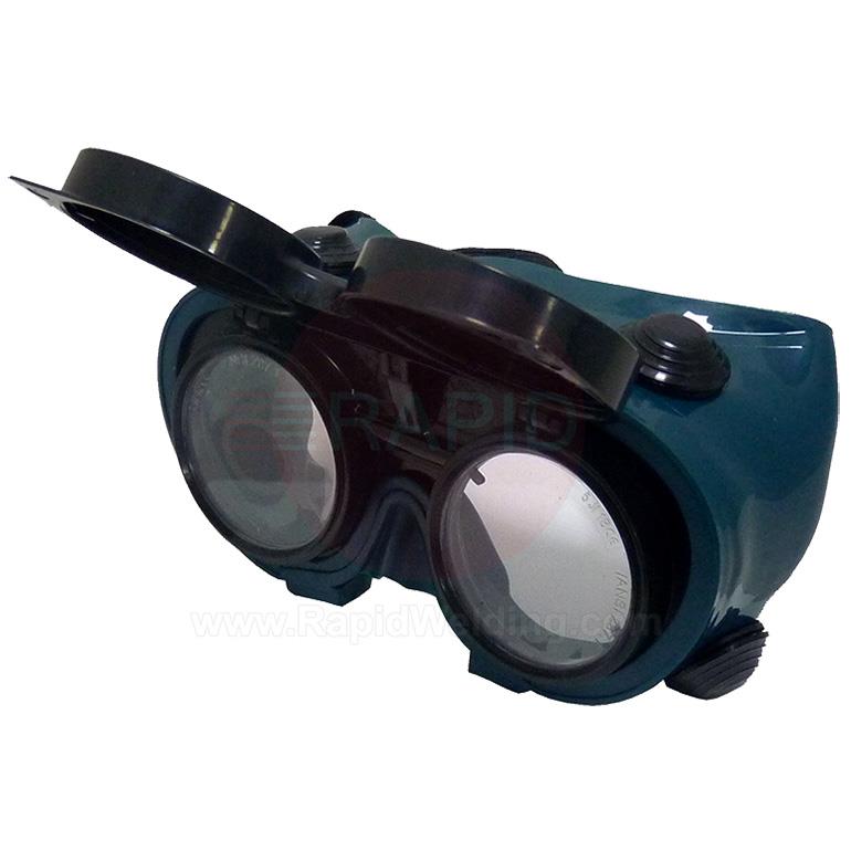 E2GFU1  50mm Round Flip-Up Safety Goggles - Shade 5 and Clear Lenses. Indirect Ventilation with Elastic Headband Clip EN175